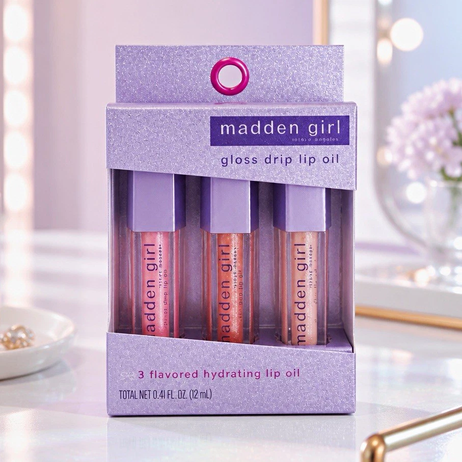 Madden Girl Gloss Drip Lip Oil Set 3 Pc Hydrating Lip Oil 0.4 fl oz New